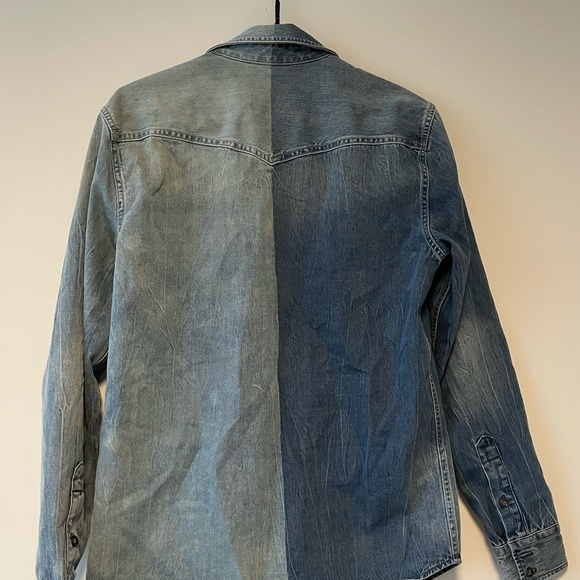 Upcycled Two-Tone Denim Shirt Jacket with Patches - Picture 4 of 5